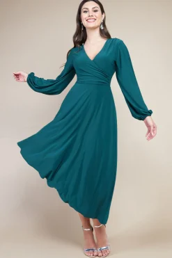 Women * Asymmetrical Wrap Midi Dress - Botanical Green