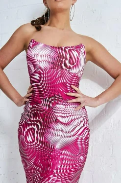 Women * Abstract Bandeau Bodycon Midi Dress