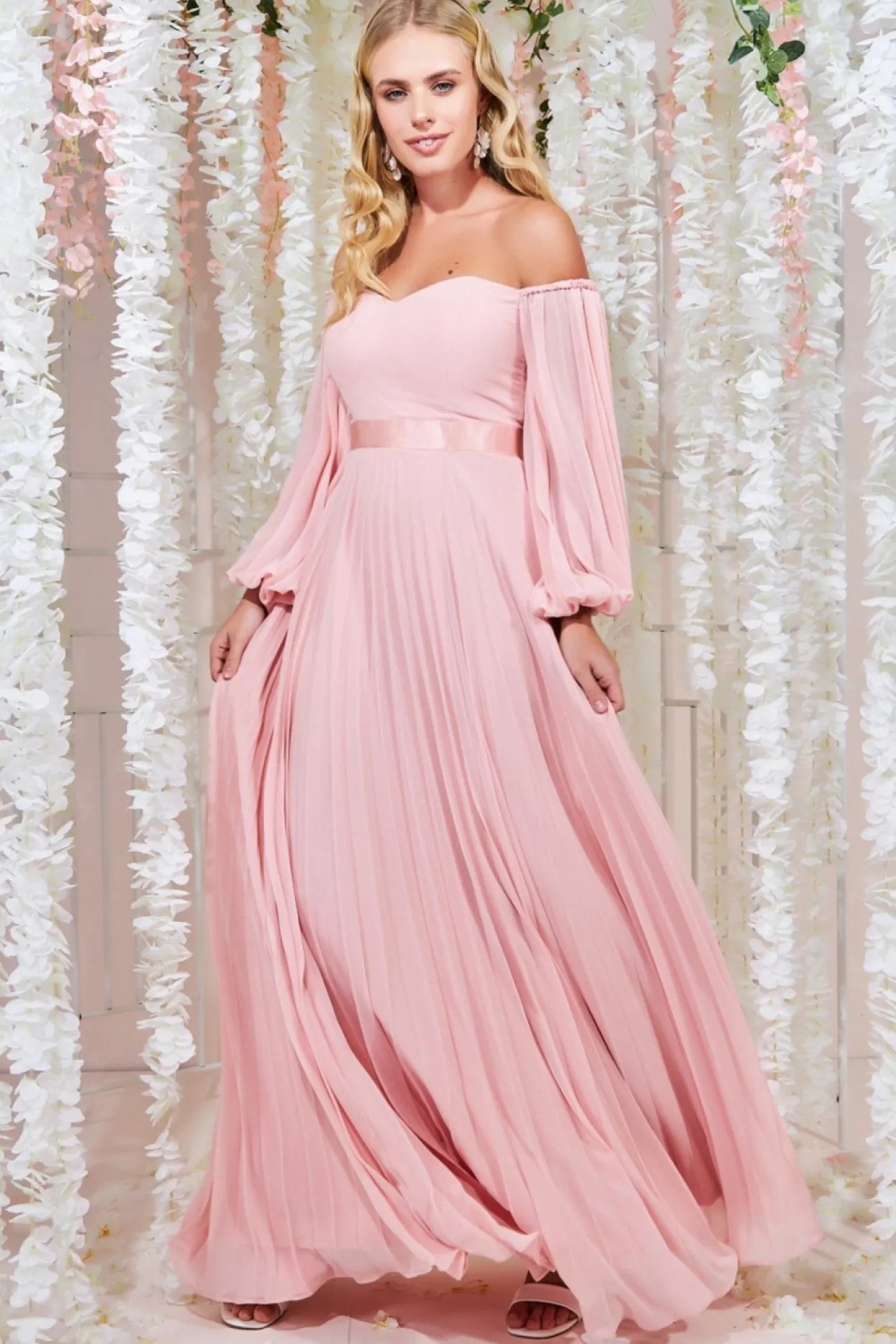 Women * Bardot Chiffon Pleated Maxi