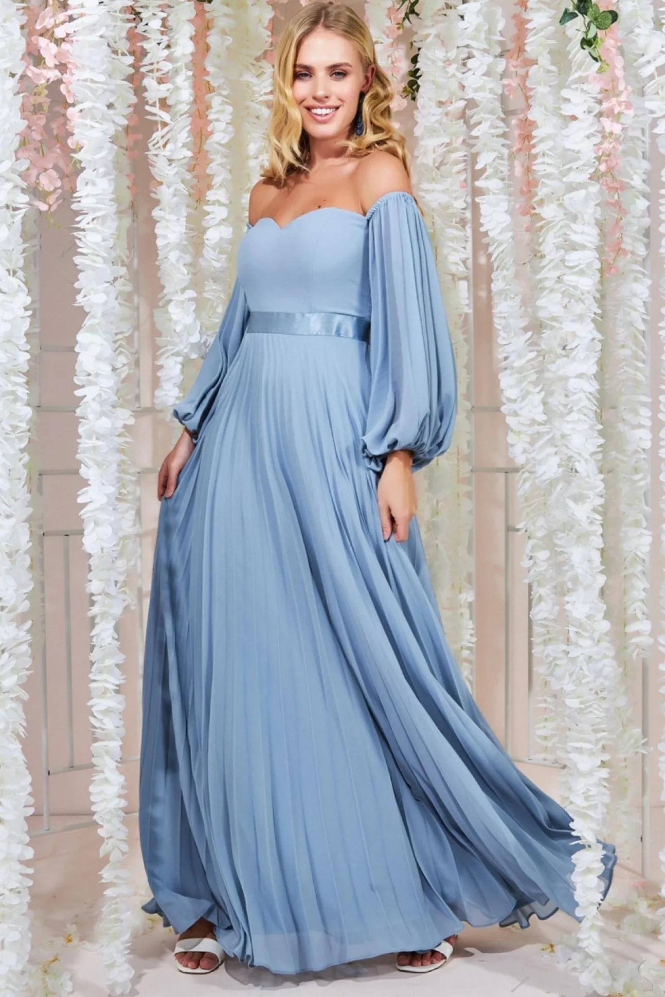 Women * Bardot Chiffon Pleated Maxi