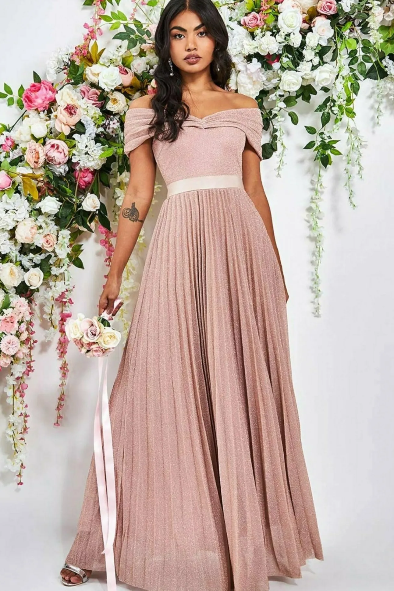 Women * Bardot Pleated Skirt Maxi Dress