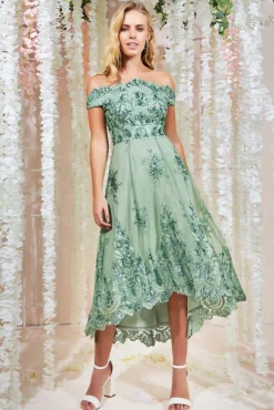 Women * Bardot Sequin & Lace High Low Midi