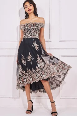 Women * Bardot Sequin & Lace High Low Midi