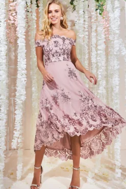 Women * Bardot Sequin & Lace High Low Midi