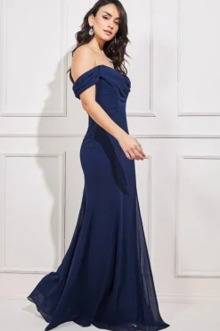 Women * Chiffon Bardot Cowl Neck Maxi Dress