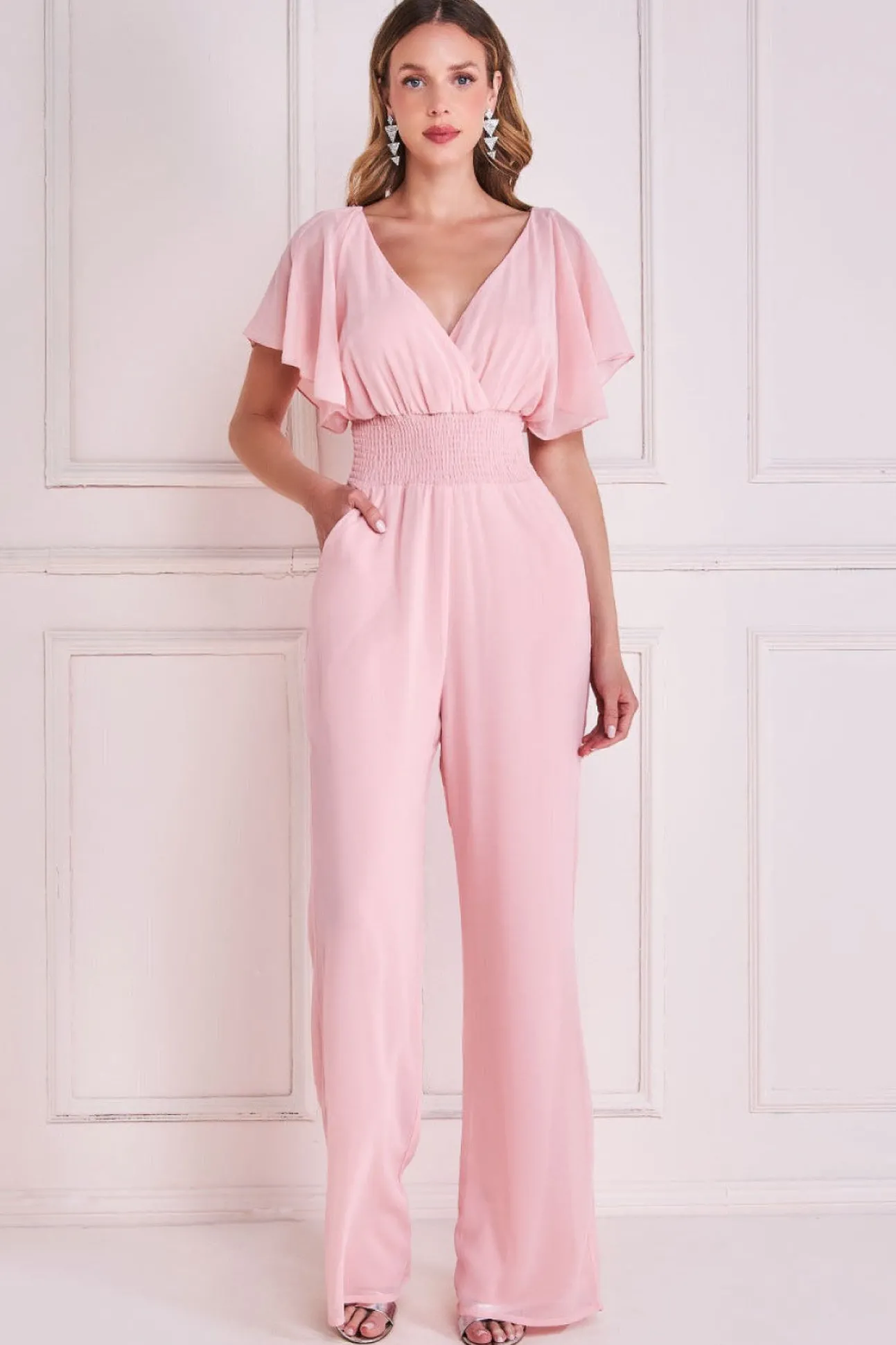 Women * Chiffon Jumpsuit With Flutter Sleeves