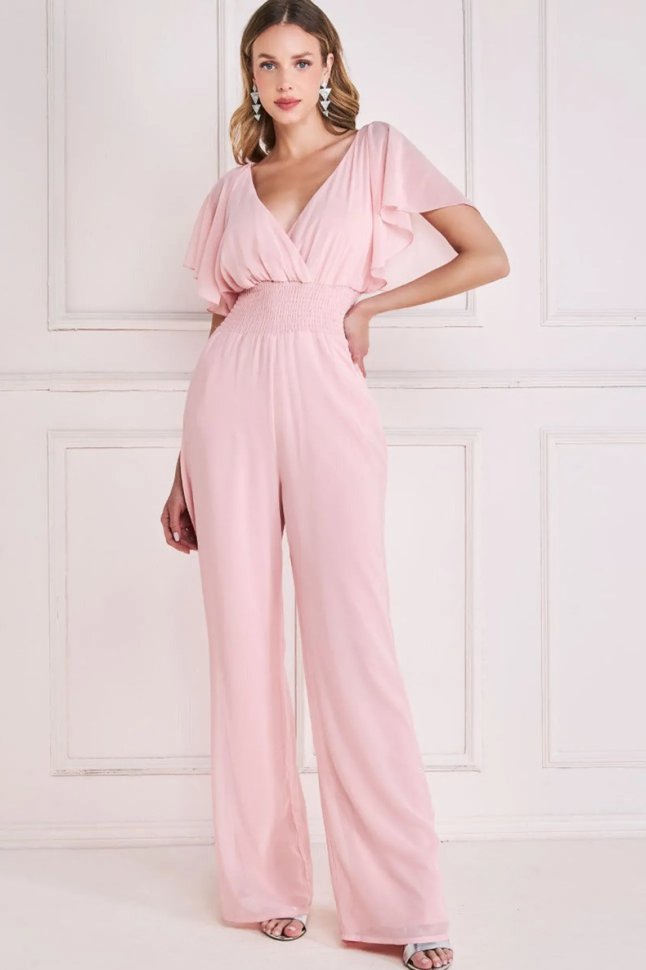 Women * Chiffon Jumpsuit With Flutter Sleeves