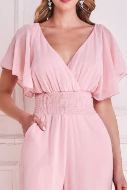 Women * Chiffon Jumpsuit With Flutter Sleeves