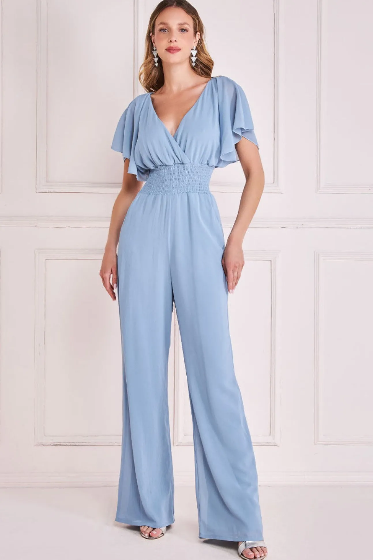 Women * Chiffon Jumpsuit With Flutter Sleeves
