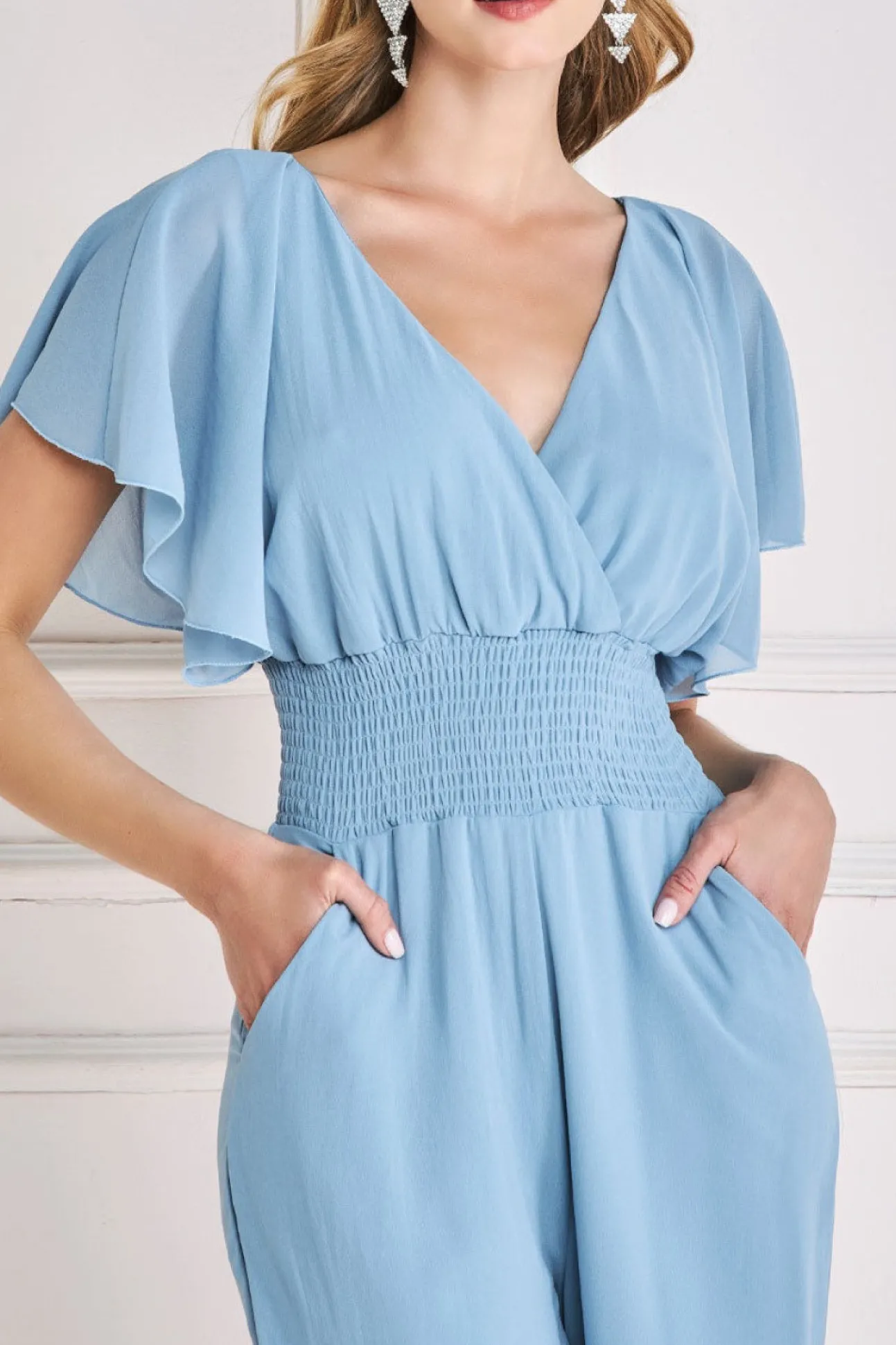 Women * Chiffon Jumpsuit With Flutter Sleeves