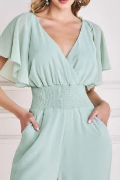 Women * Chiffon Jumpsuit With Flutter Sleeves - Sage Green