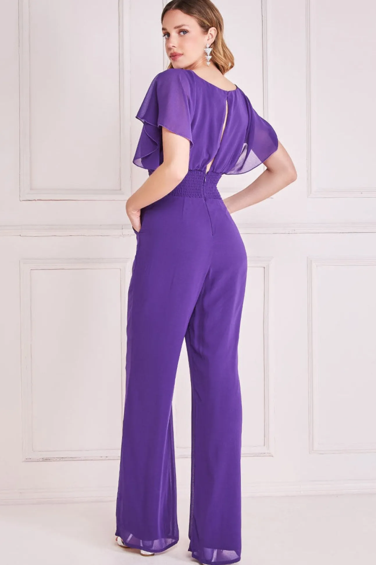 Women * Chiffon Jumpsuit With Flutter Sleeves