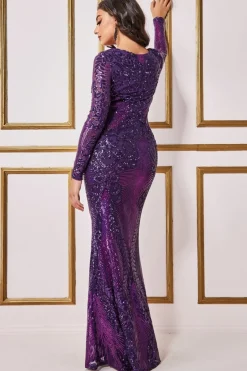 Women * Contrast Sequin Long Sleeve Maxi Dress