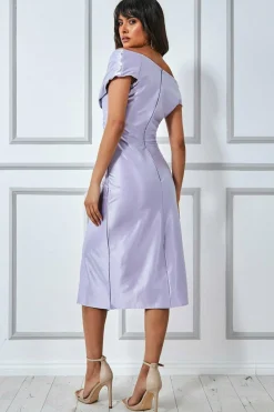 Women * Cowl Neck Bardot Satin Midi Front Split