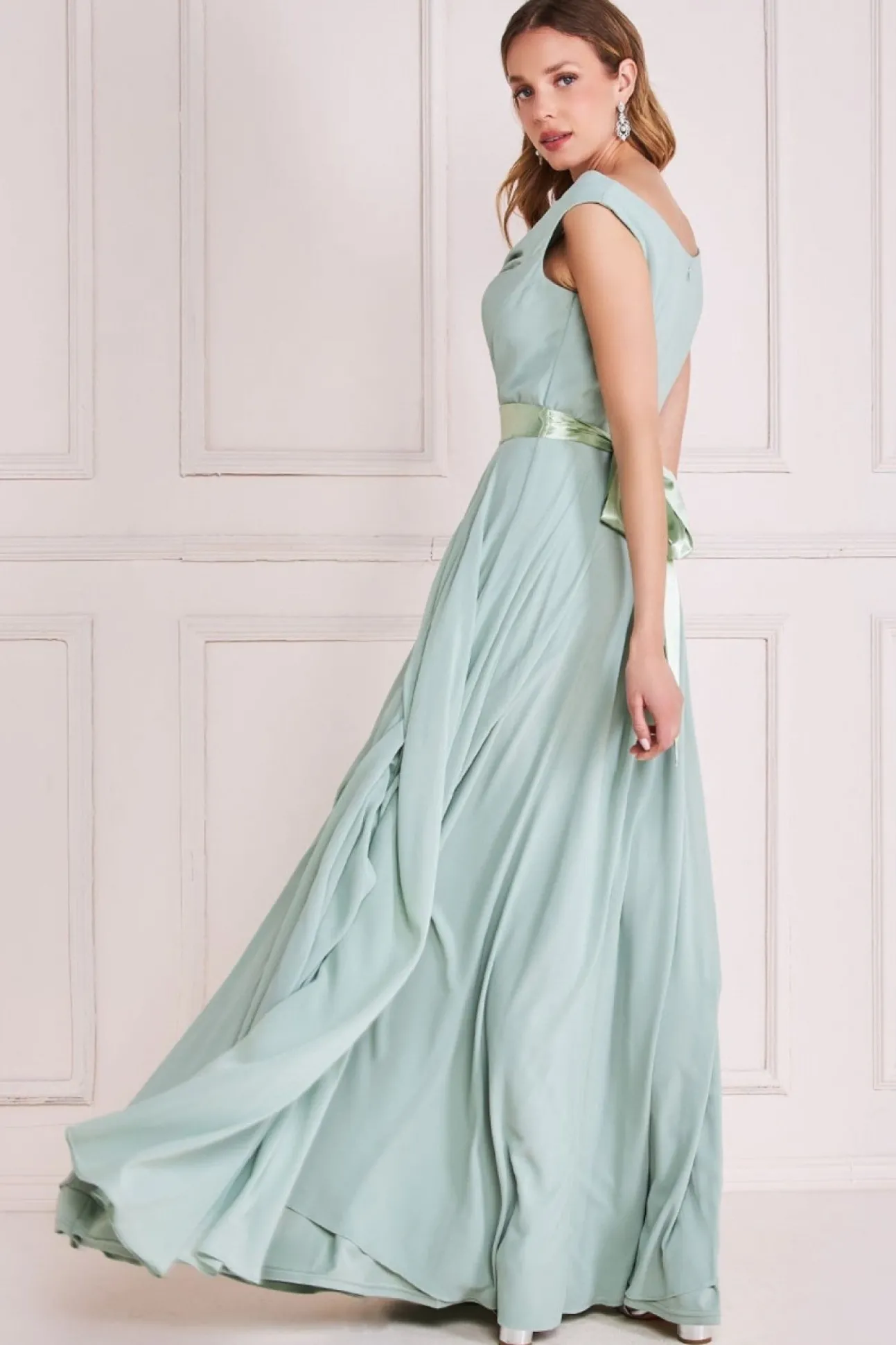 Women * Cowl Neck Chiffon Maxi Dress - Sage Green