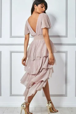 Women * Crinkle Lurex High Low Layered Midi Dress