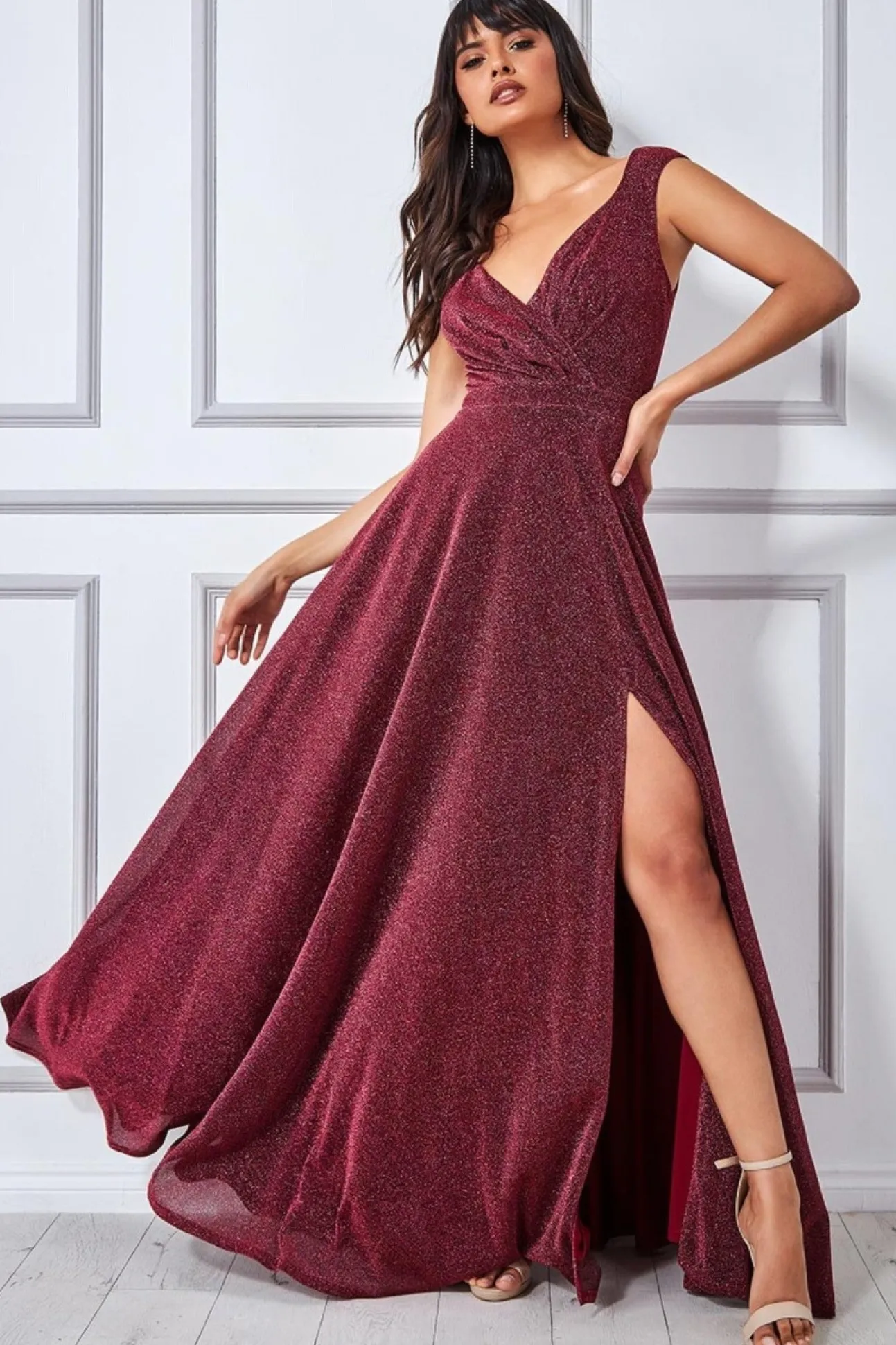 Women * Crossover Lurex Glitter Maxi Dress