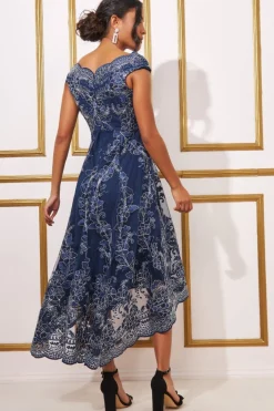 Women * Embroidered Lace Midi Asymmetrical Hem