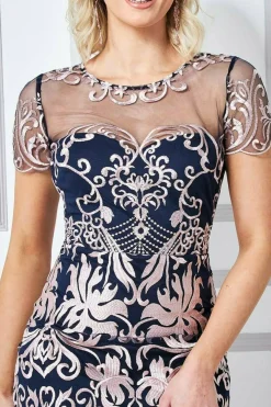 Women * Embroidered Mesh & Lace Midi Scalloped Hem