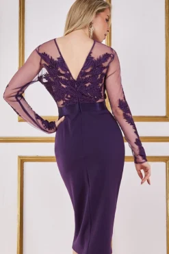 Women * Embroidered Mesh & Scuba Midi Dress