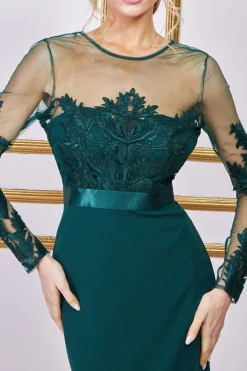 Women * Embroidered Mesh & Scuba Maxi Green