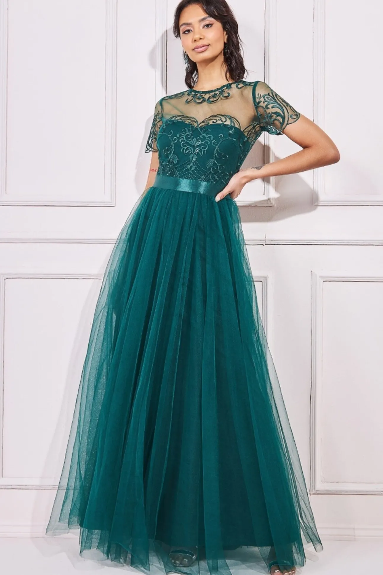Women * Embroidered Mesh Maxi Dress