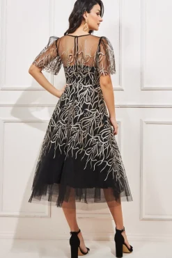 Women * Embroidered Mesh Midi Dress