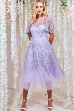 Women * Embroidered Mesh Midi Dress