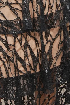 Women * Embroidered Mesh Tiered Midi Dress