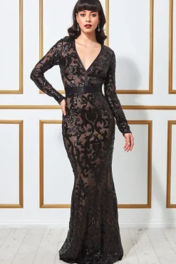 Women * Embroidered Sequin & Mesh Maxi Dress