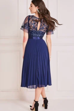 Women * Embroidered Top Chiffon Pleated Midi