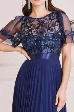 Women * Embroidered Top Chiffon Pleated Midi