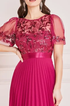 Women * Embroidered Top Chiffon Pleated Midi