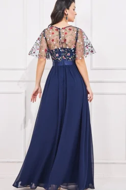 Women * Embroidered Top Flutter Sleeve Maxi