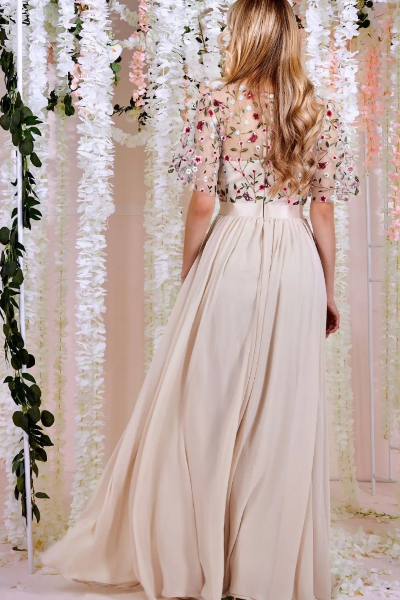 Women * Embroidered Top Flutter Sleeve Maxi