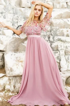 Women * Embroidered Top Flutter Sleeve Maxi