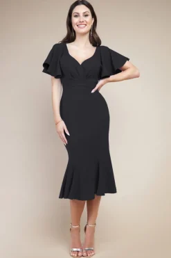 Women * Flared Sleeve Front Wrap Midi Dress