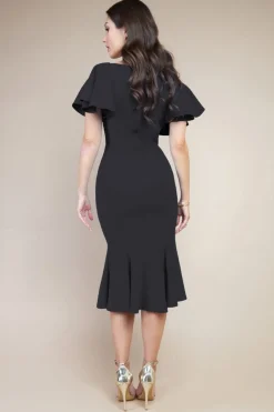 Women * Flared Sleeve Front Wrap Midi Dress