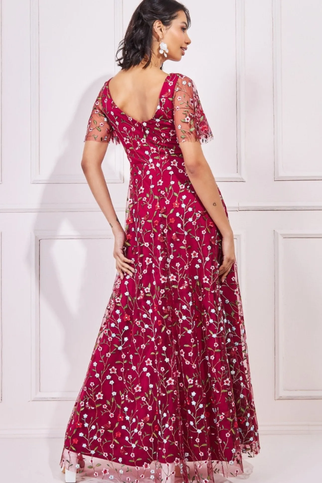 Women * Flutter Sleeve Floral Embroidered Maxi