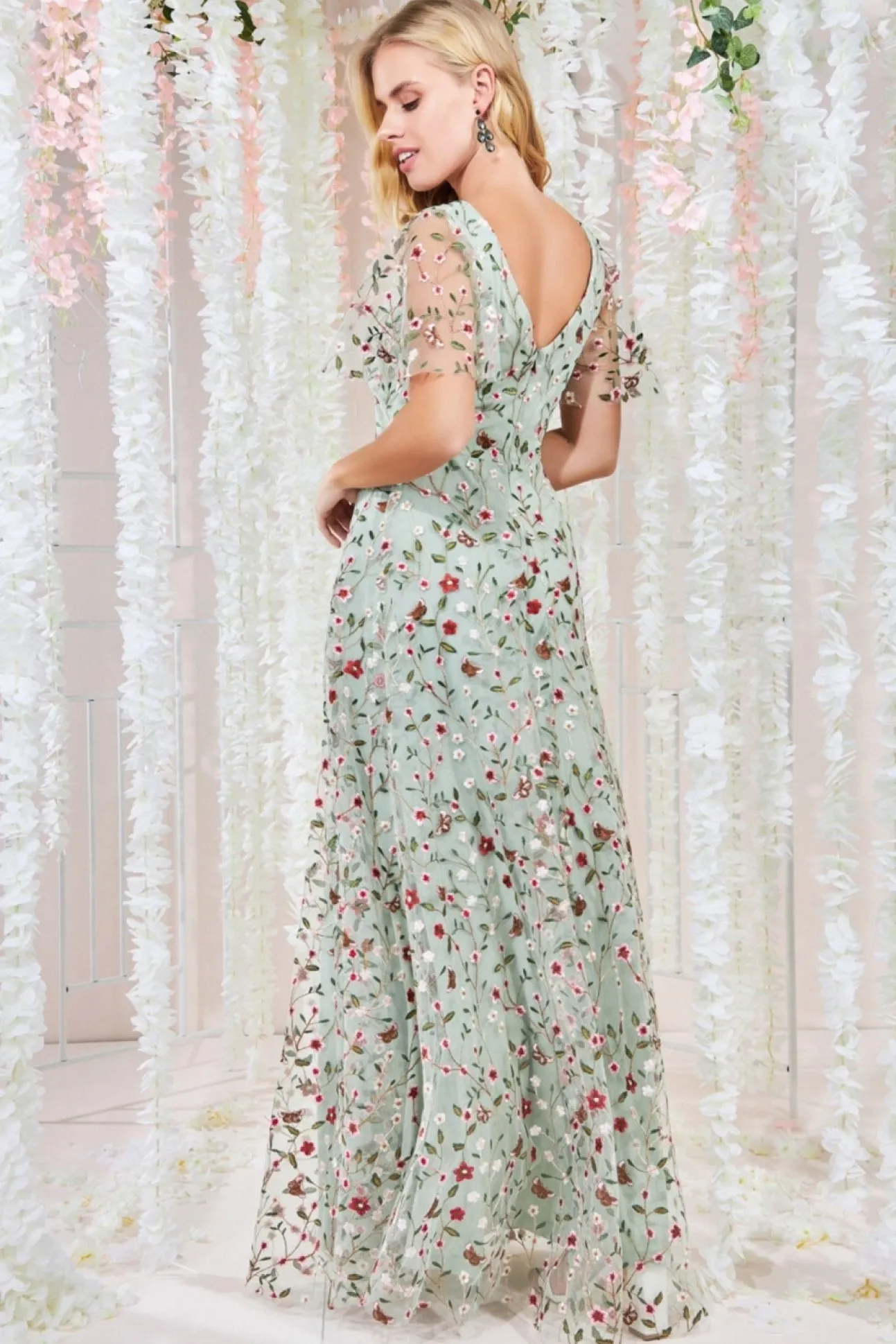 Women * Flutter Sleeve Floral Embroidered Maxi