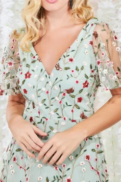 Women * Flutter Sleeve Floral Embroidered Maxi