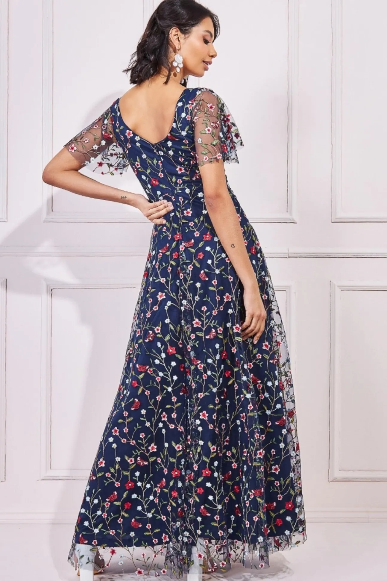 Women * Flutter Sleeve Floral Embroidered Maxi