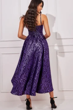 Women * Foil Jacquard Sleeveless High Low Midi