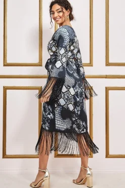 Women * Foil Print Wrap Midi With Tassels