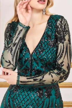 Women * Full Sleeve Sequin Midi Dress Green