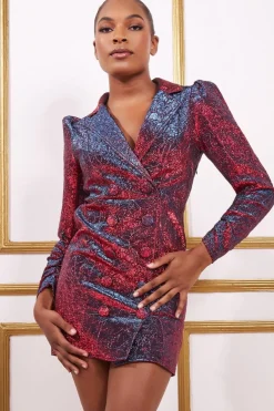 Women * Iridescent Foil Print Blazer Mini Dress