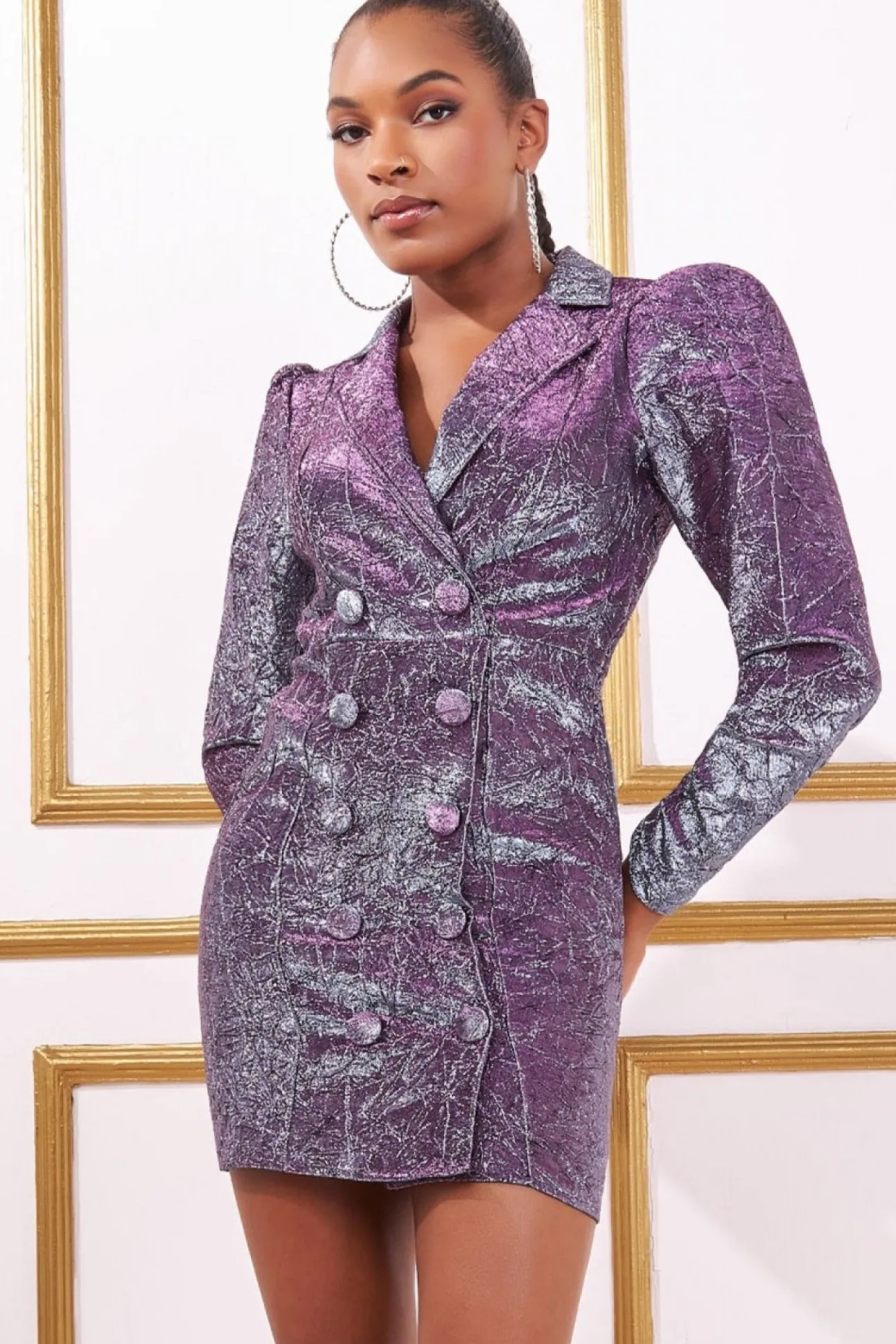 Women * Iridescent Foil Print Blazer Mini Dress
