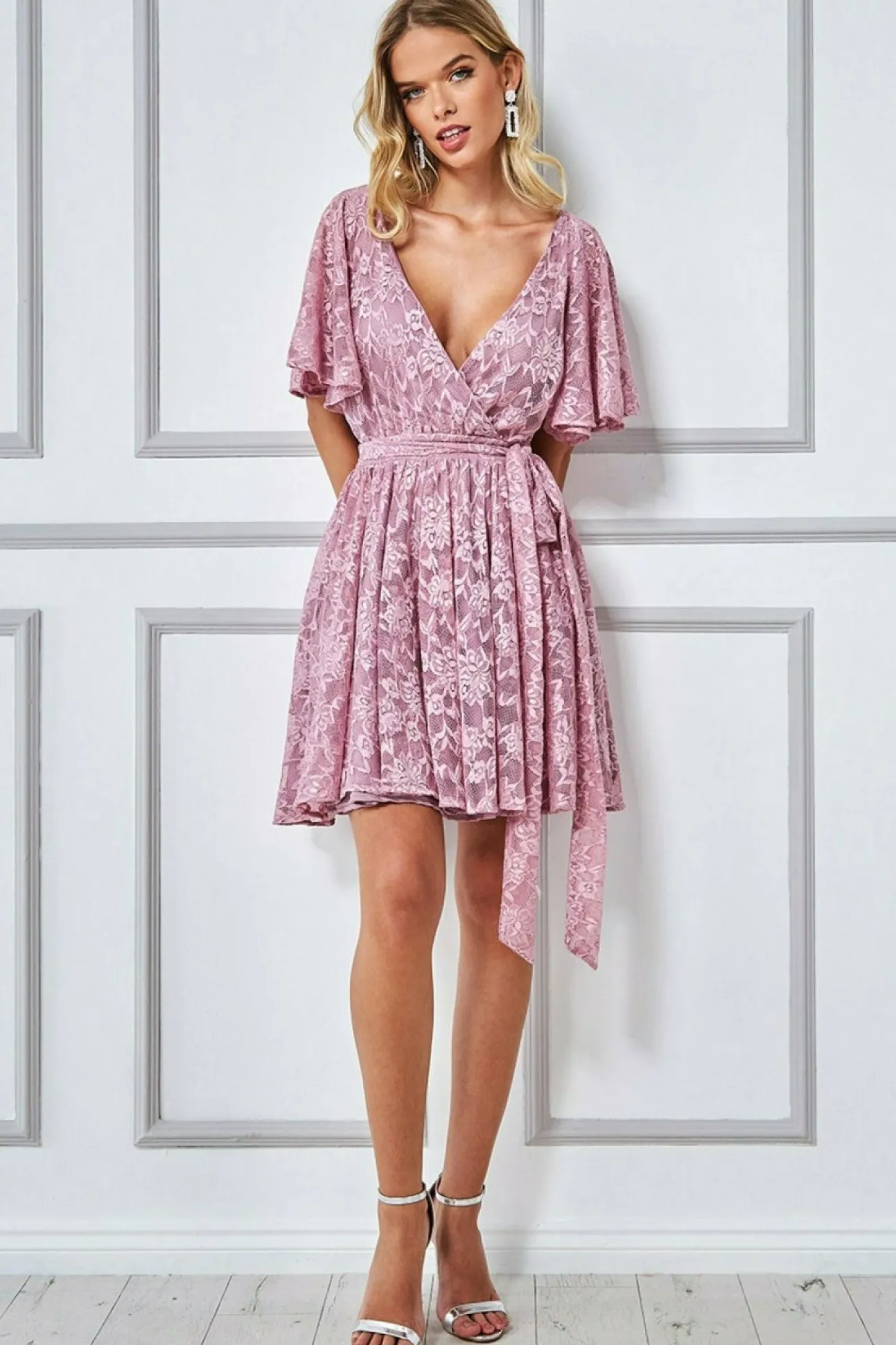 Women * Lace Kimono Wrap Skater Mini Dress