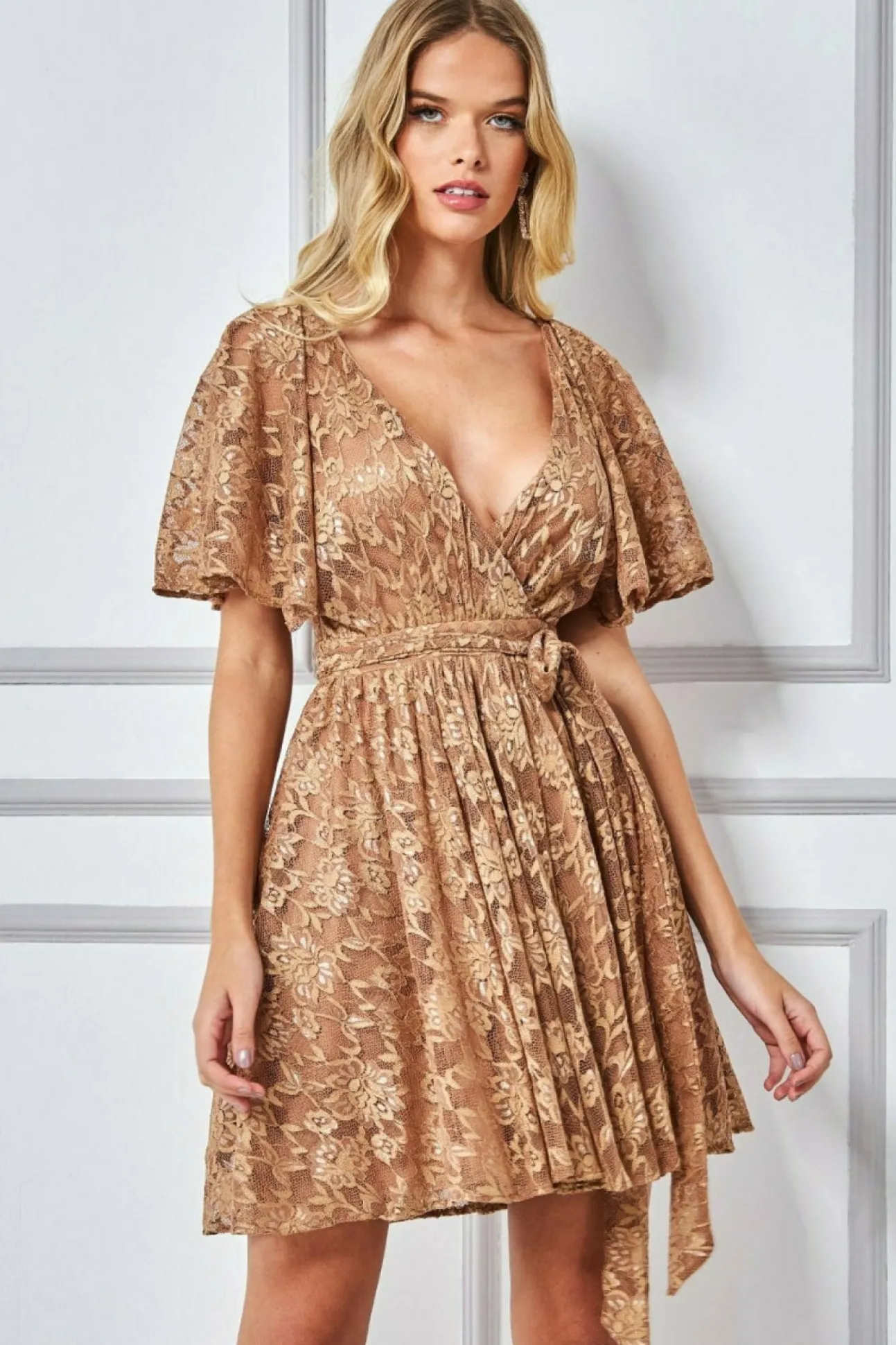 Women * Lace Kimono Wrap Skater Mini Dress