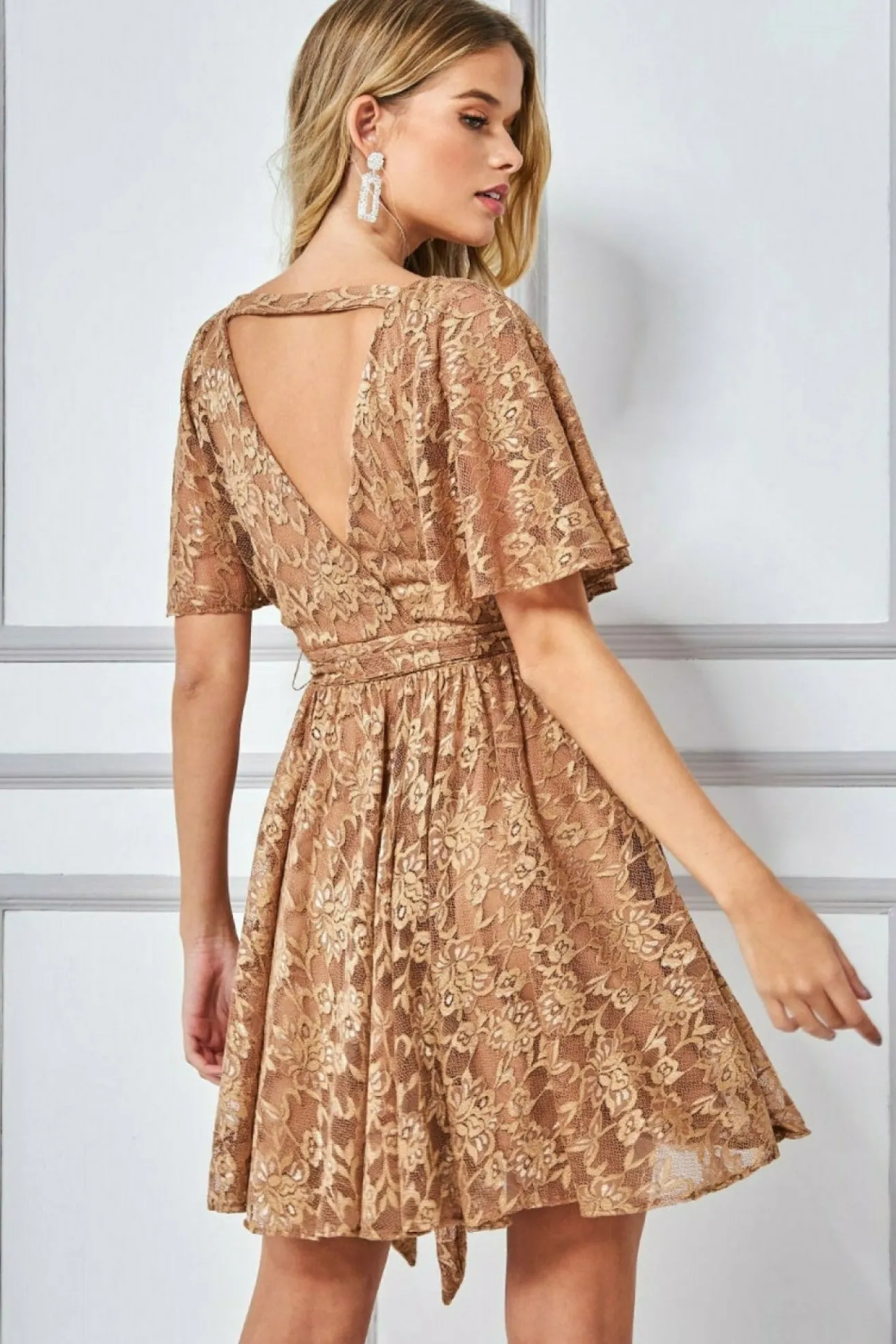 Women * Lace Kimono Wrap Skater Mini Dress